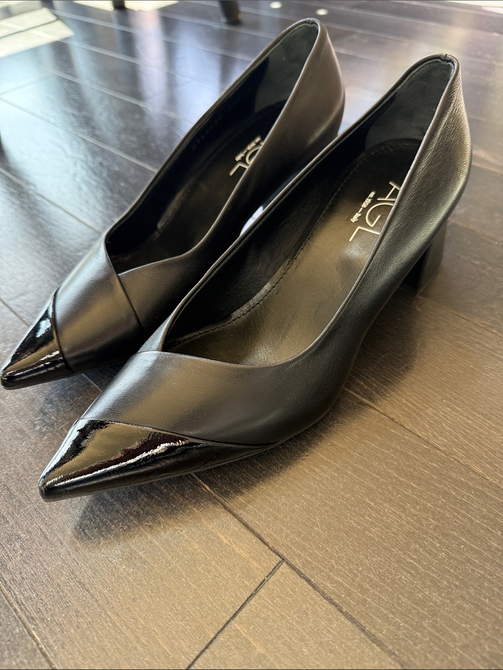 AGL Black Heel Pointed Toe, Black, NWOB, Size 6.5 (37-1/2)